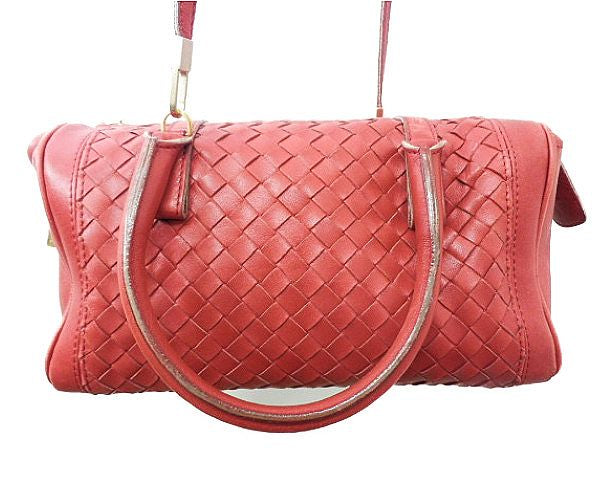 BOTTEGA VENETA ボッテガヴェネタ イントレチャート 2way ボストンバッグ 中古  10800108511 レッド 赤 ショルダーバッグ 鞄 レディース ミニ