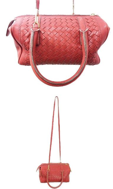 BOTTEGA VENETA ボッテガヴェネタ イントレチャート 2way ボストンバッグ 中古  10800108511 レッド 赤 ショルダーバッグ 鞄 レディース ミニ