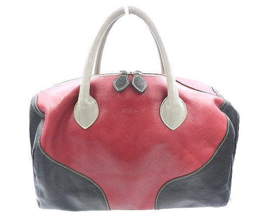 FURLA フルラ レザー ハンドバッグ 中古  レッド ネイビー 赤 紺 ブランド 鞄 レディース