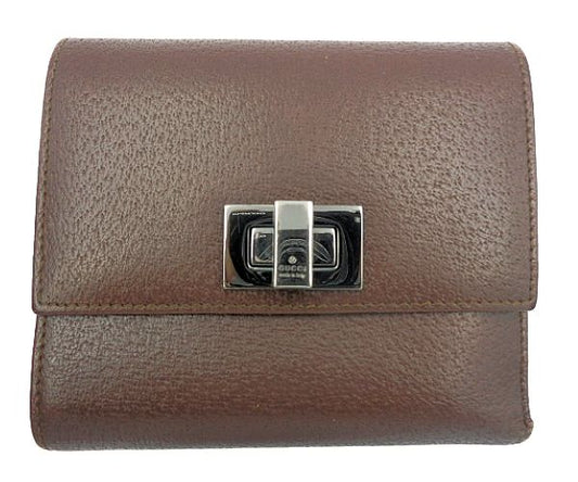 GUCCI グッチ ピッグレザー 三つ折り財布 中古  035･1408･2057 豚革 本革 ブラウン 茶 ウォレット ブランド
