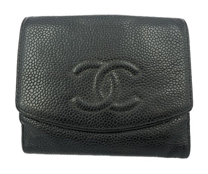 CHANEL シャネル キャビアスキン Wホック財布 中古  10040005 ブラック 黒 ウォレット ブランド レディース