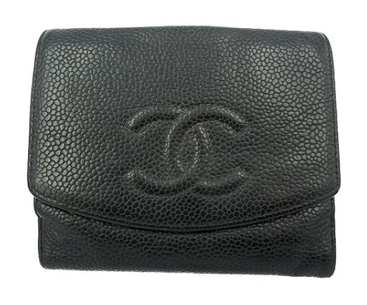 CHANEL シャネル キャビアスキン Wホック財布 中古  10040005 ブラック 黒 ウォレット ブランド レディース