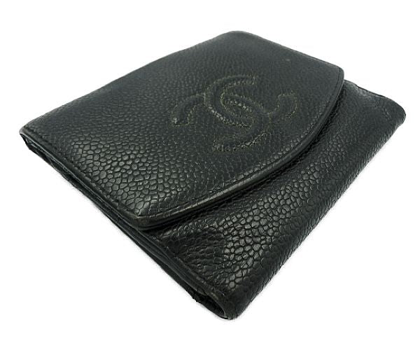CHANEL シャネル キャビアスキン Wホック財布 中古  10040005 ブラック 黒 ウォレット ブランド レディース
