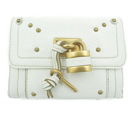 Chloe クロエ パディントン Wホック財布 中古  ホワイト 白 レディース ブランド ウォレット 鍵 おしゃれ