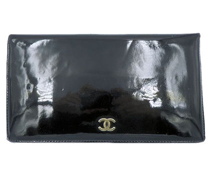 CHANEL シャネル ココマーク エナメル 二つ折り長財布 中古  6246178 ブラック 黒 ブランド CCマーク レディース ウォレット