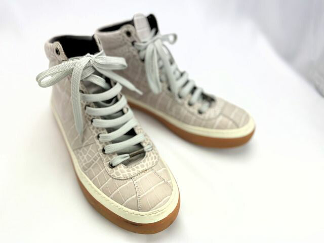 Jimmy Choo ジミーチュウ クロコ 型押し ハイカットスニーカー 約28cm 中古  43 メンズ グレー レザー ブランド 靴 おしゃれ