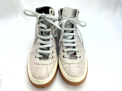 Jimmy Choo ジミーチュウ クロコ 型押し ハイカットスニーカー 約28cm 中古  43 メンズ グレー レザー ブランド 靴 おしゃれ