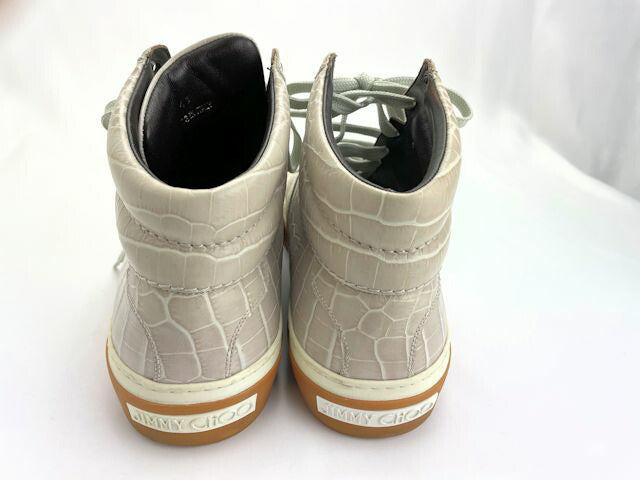 Jimmy Choo ジミーチュウ クロコ 型押し ハイカットスニーカー 約28cm 中古  43 メンズ グレー レザー ブランド 靴 おしゃれ