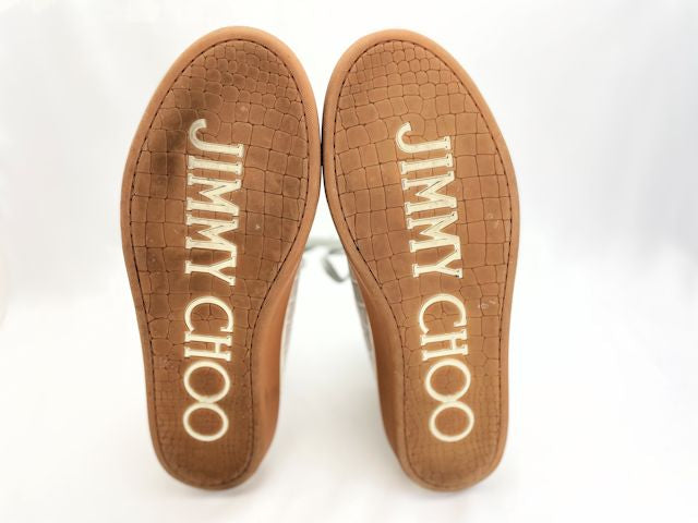 Jimmy Choo ジミーチュウ クロコ 型押し ハイカットスニーカー 約28cm 中古  43 メンズ グレー レザー ブランド 靴 おしゃれ