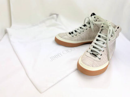 Jimmy Choo ジミーチュウ クロコ 型押し ハイカットスニーカー 約28cm 中古  43 メンズ グレー レザー ブランド 靴 おしゃれ