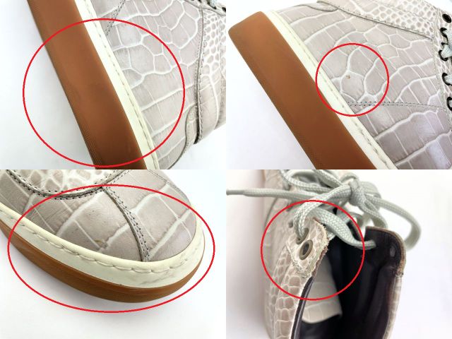 Jimmy Choo ジミーチュウ クロコ 型押し ハイカットスニーカー 約28cm 中古  43 メンズ グレー レザー ブランド 靴 おしゃれ
