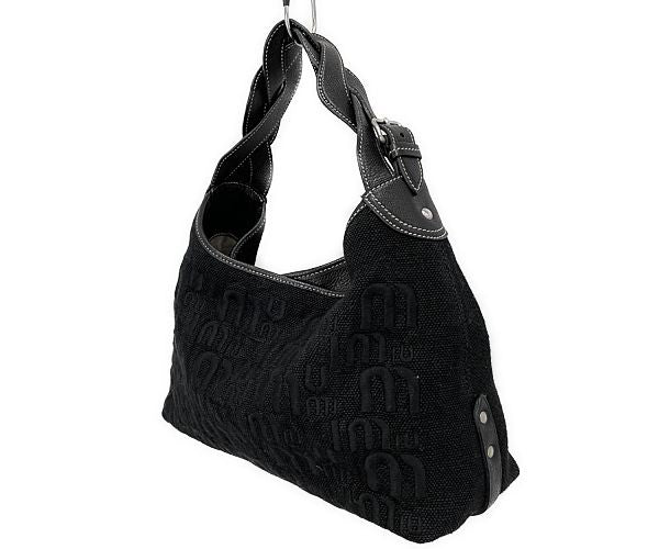 miu miu ミュウミュウ ロゴ ハンドバッグ 中古  ブラック 黒 レディース ブランド 鞄