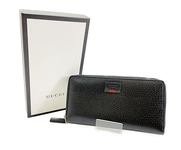 GUCCI グッチ ウェブ レザー ラウンドファスナー 長財布 中古  435298 0416 ブラック 黒 ウォレット ブランド おしゃれ