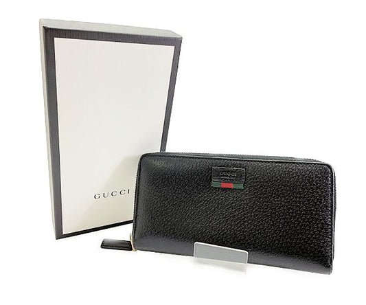 GUCCI グッチ ウェブ レザー ラウンドファスナー 長財布 中古  435298 0416 ブラック 黒 ウォレット ブランド おしゃれ