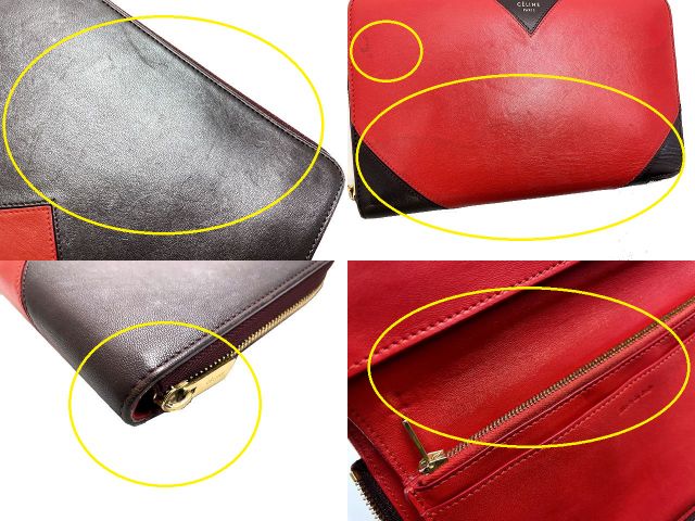 CELINE セリーヌ ハート モチーフ ラウンドファスナー 長財布 中古  レッド 赤 ヴィンテージ ウォレット ブランド レディース