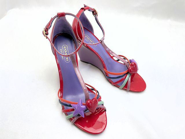 COACH コーチ エナメル サンダル 約24cm 中古  マルチカラー カラフル レディース 5 ハート スター ブランド