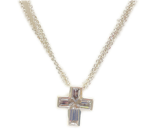 FolliFollie フォリフォリ シルバー925 クロス 3連チェーン ネックレス 中古 銀 アクセサリー ジュエリー ブランド 十字架 レディース