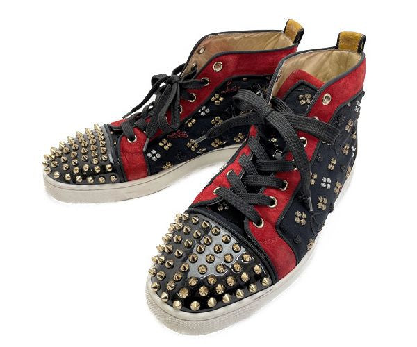 Christian Louboutin クリスチャンルブタン スタッズ ハイカットスニーカー 約25cm 中古  スパイク レッド ブラック 40 メンズ ブランド 靴 おしゃれ