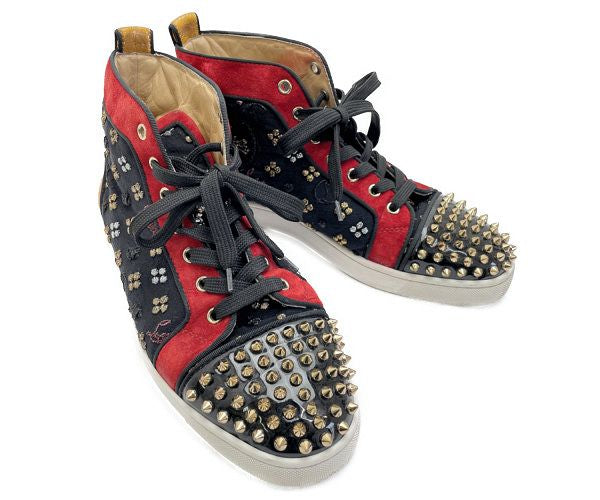 Christian Louboutin クリスチャンルブタン スタッズ ハイカットスニーカー 約25cm 中古  スパイク レッド ブラック 40 メンズ ブランド 靴 おしゃれ