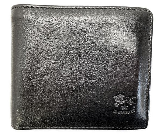 IL BISONTE イルビゾンテ レザー 二つ折り財布 中古  ブラック 黒 本革 ウォレット メンズ ブランド