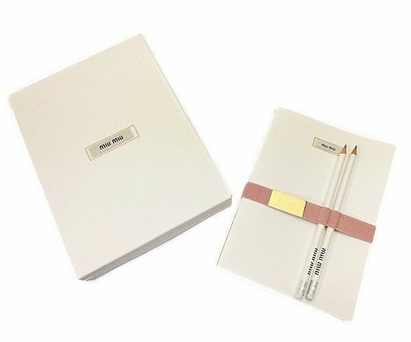 miu miu ミュウミュウ ノート & 鉛筆 ×2 セット 中古 文房具 ブランド 筆記用具 文具 ホワイト ピンク