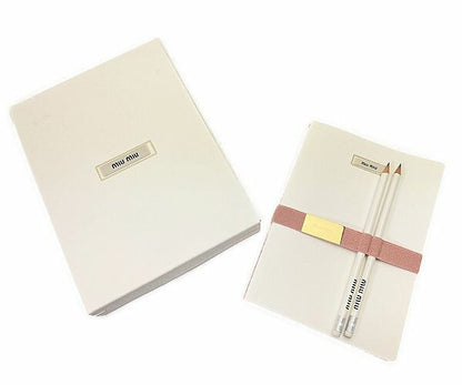 miu miu ミュウミュウ ノート & 鉛筆 ×2 セット 中古 文房具 ブランド 筆記用具 文具 ホワイト ピンク