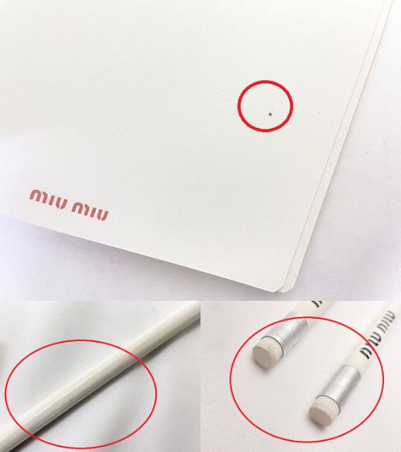 miu miu ミュウミュウ ノート & 鉛筆 ×2 セット 中古 文房具 ブランド 筆記用具 文具 ホワイト ピンク