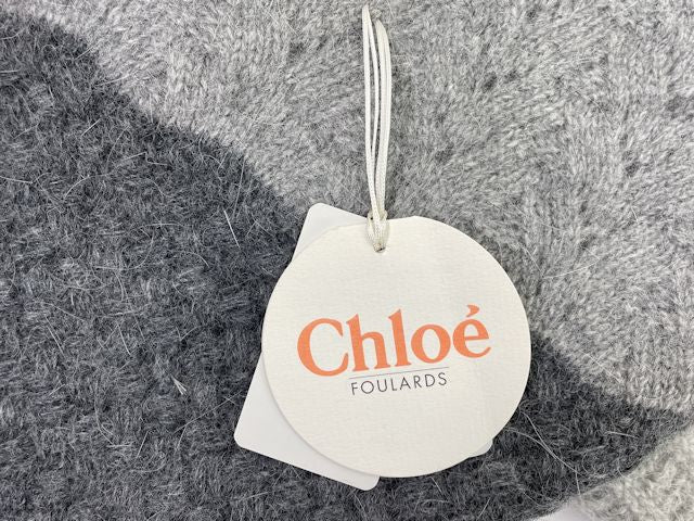 Chloe クロエ ウール混 マフラー 中古  グレー 冬物 レディース アンゴラ ブランド おしゃれ