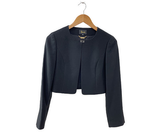 Harrods ハロッズ ノーカラー ジャケット 36 中古  ブラック 黒 アウター レディース ブランド おしゃれ