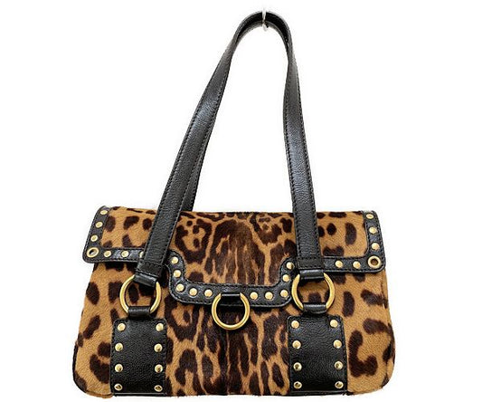 Yves Saint Laurent イヴサンローラン ハラコ ハンドバッグ 中古  レオパード ヒョウ柄 ブラウン ブランド レディース 鞄