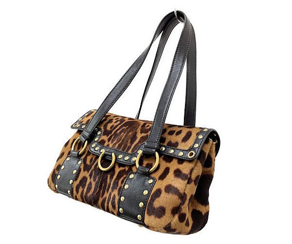 Yves Saint Laurent イヴサンローラン ハラコ ハンドバッグ 中古  レオパード ヒョウ柄 ブラウン ブランド レディース 鞄