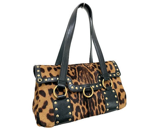 Yves Saint Laurent イヴサンローラン ハラコ ハンドバッグ 中古  レオパード ヒョウ柄 ブラウン ブランド レディース 鞄