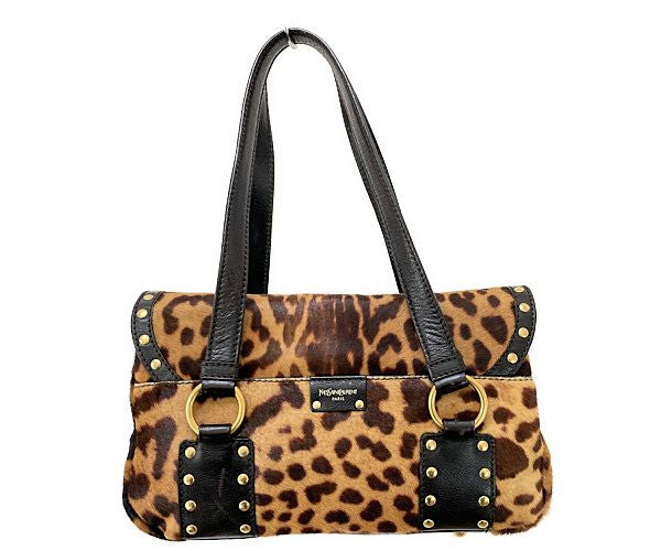 Yves Saint Laurent イヴサンローラン ハラコ ハンドバッグ 中古  レオパード ヒョウ柄 ブラウン ブランド レディース 鞄