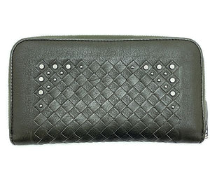 BOTTEGA VENETA ボッテガヴェネタ イントレチャート スタッズ ラウンドファスナー 長財布 中古  S01069201D カーキ メンズ 鋲 ウォレット ブランド おしゃれ