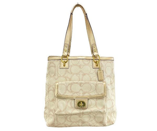 COACH コーチ ペネロピリネン シグネチャー トートバッグ 中古  F19266 ベージュ 麻 キャンバス レディース ブランド おしゃれ