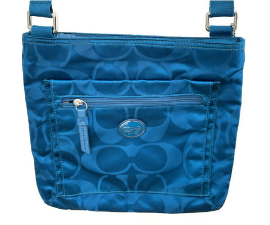 COACH コーチ ゲッタウェイ ショルダーバッグ 中古  F77408 ブルー 青 鞄 ブランド レディース ナイロン