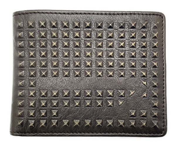 DIESEL ディーゼル HIRESH 二つ折り財布 中古  スタッズ 焦げ茶 ダークブラウン ウォレット メンズ ブランド
