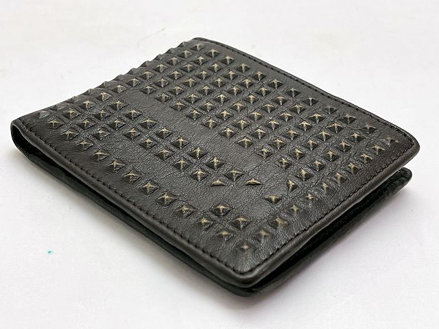 DIESEL ディーゼル HIRESH 二つ折り財布 中古  スタッズ 焦げ茶 ダークブラウン ウォレット メンズ ブランド
