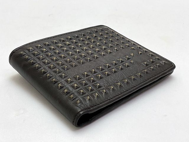 DIESEL ディーゼル HIRESH 二つ折り財布 中古  スタッズ 焦げ茶 ダークブラウン ウォレット メンズ ブランド