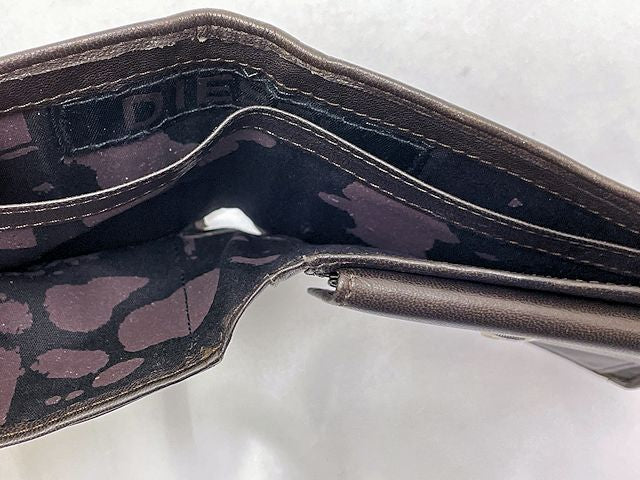 DIESEL ディーゼル HIRESH 二つ折り財布 中古  スタッズ 焦げ茶 ダークブラウン ウォレット メンズ ブランド