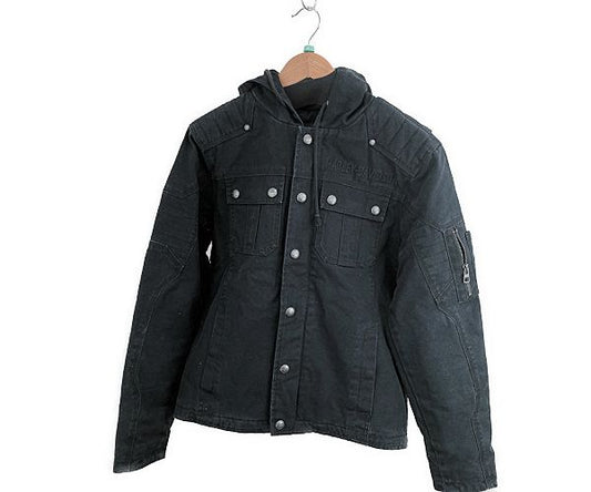 HARLEY-DAVIDSON ハーレーダビッドソン コットン ジャケット Sサイズ 中古  フード アウター ブラック 黒 メンズ おしゃれ カジュアル