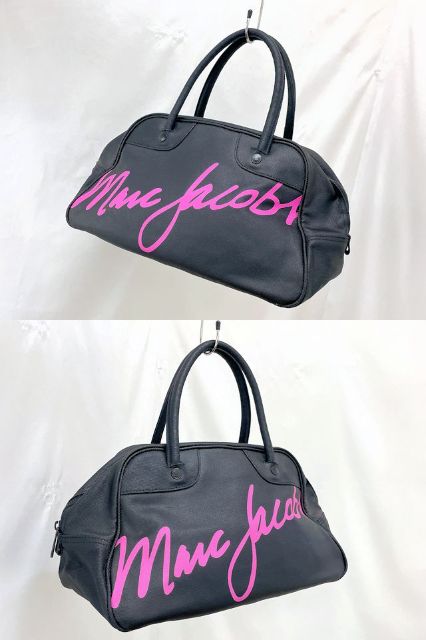 MARC BY MARC JACOBS マークバイマークジェイコブス コーティング ボストンバッグ 中古 ブラック 黒 PVC ロゴ 鞄 レディース ブランド