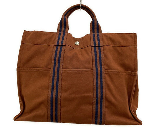 HERMES エルメス フールトゥ トートMM 中古  トートバッグ ブラウン キャンバス 茶 鞄 ブランド ユニセックス