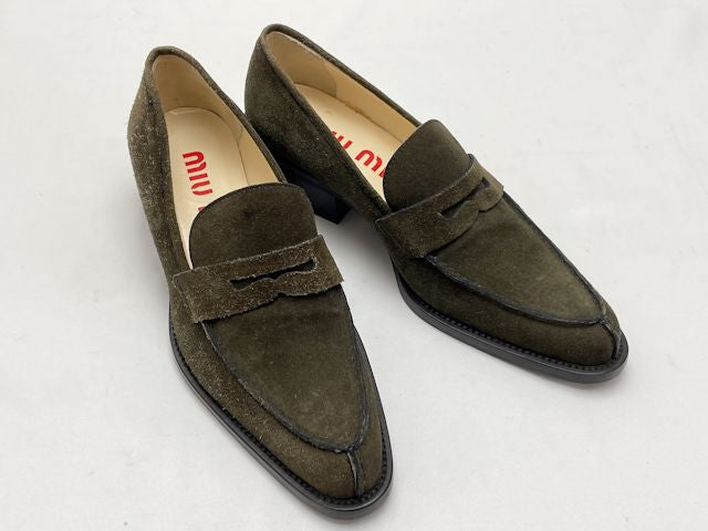 miu miu ミュウミュウ スウェード ローファー 約23.5cm 中古  カーキ スエード 37 レディース ブランド 靴 シューズ