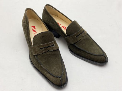 miu miu ミュウミュウ スウェード ローファー 約23.5cm 中古  カーキ スエード 37 レディース ブランド 靴 シューズ