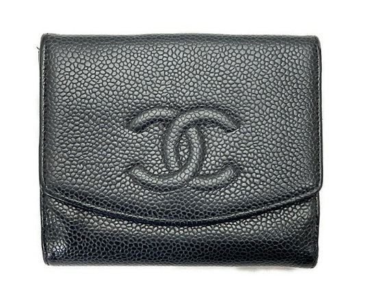 CHANEL シャネル キャビアスキン 二つ折り財布 中古  633335 ブラック 黒 レディース ウォレット ブランド おしゃれ