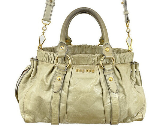 miu miu ミュウミュウ レザー ハンドバッグ 中古 グリーン 緑 ブランド 鞄 レディース おしゃれ