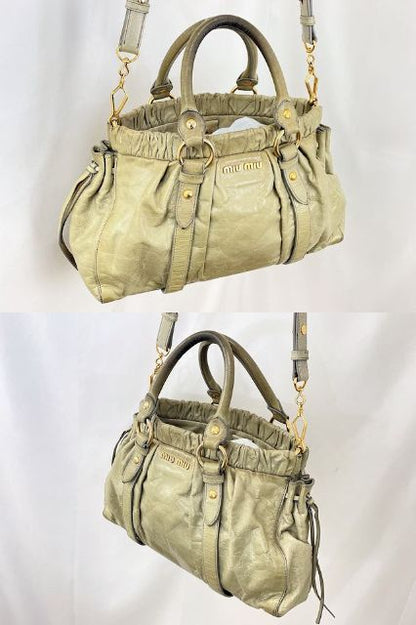miu miu ミュウミュウ レザー ハンドバッグ 中古 グリーン 緑 ブランド 鞄 レディース おしゃれ
