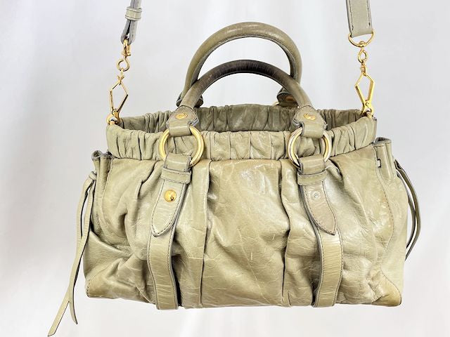 miu miu ミュウミュウ レザー ハンドバッグ 中古 グリーン 緑 ブランド 鞄 レディース おしゃれ