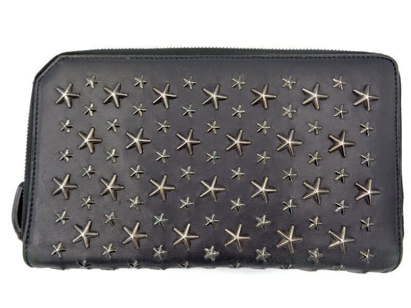 　Jimmy Choo/ジミーチュウ スタッズ レザー マルチ オーガナイザー 中古 ブラック 黒 スター 星 長財布